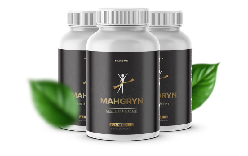 Three bottles of Mahgryn weight loss support supplement